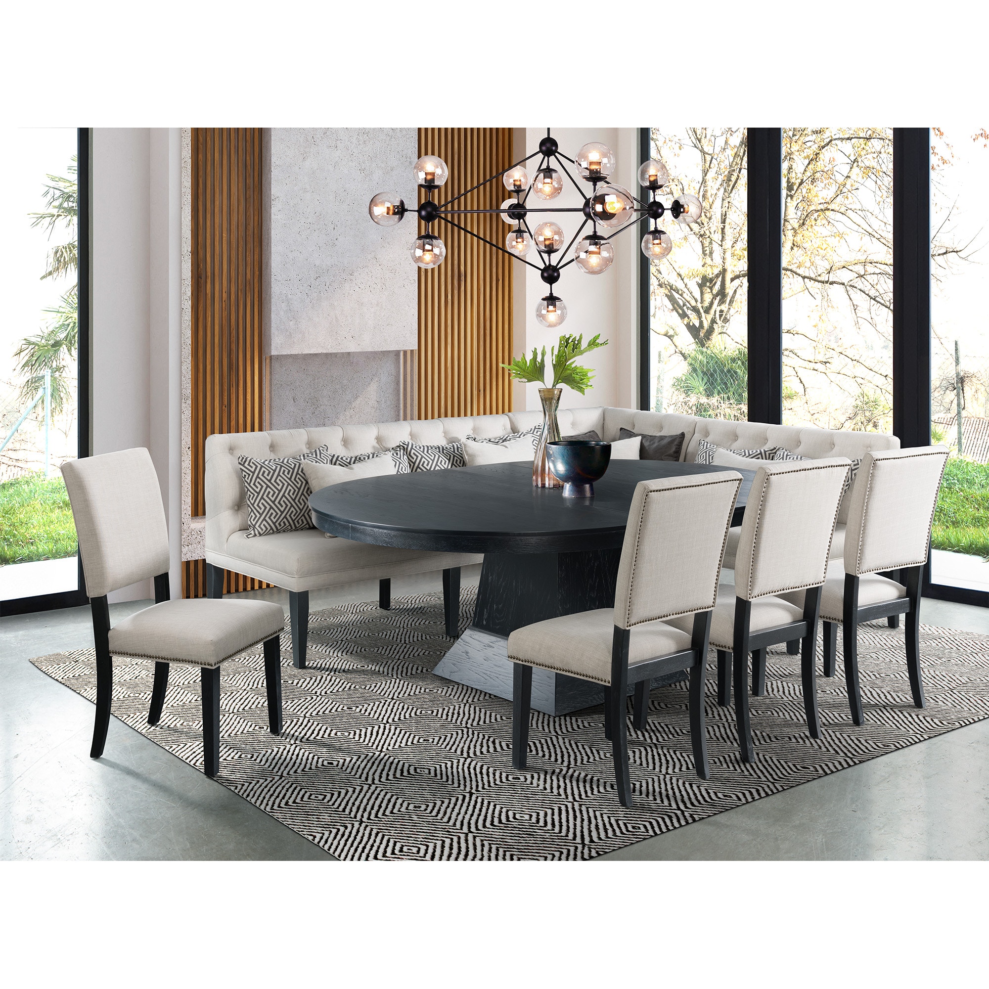 Maddox oval extendable store sectional dining set